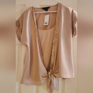 Dorothy Perkins Beige Sequin Tie-Front Blouse NWT